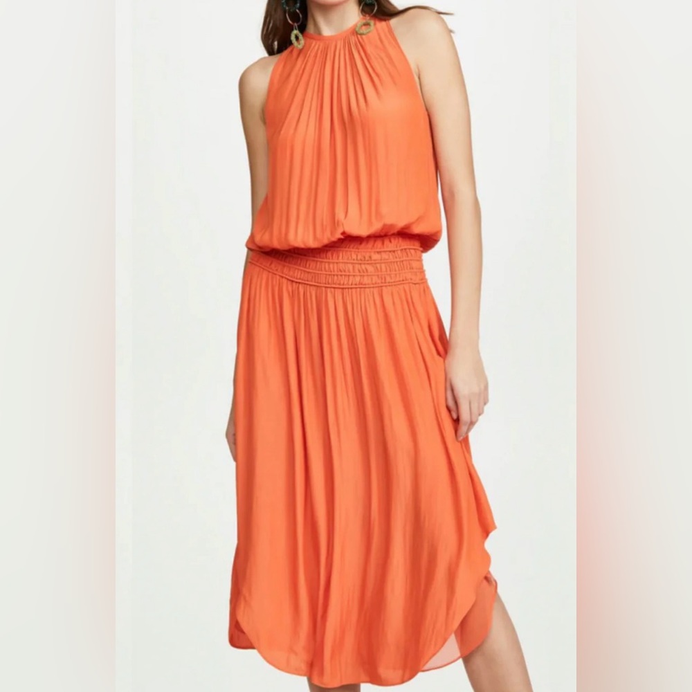 Ramy Brook Audrey Smocked Midi Dress in Guava Cinched Waist Women’s XL NEW